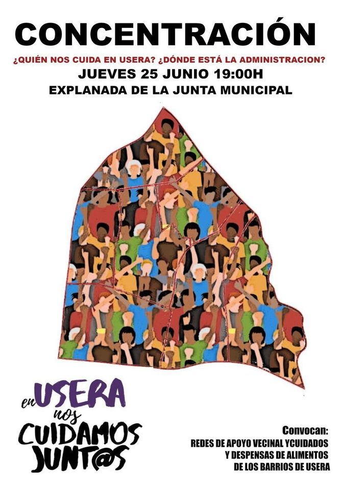 Cartel con la convocatoria de la concentración en Usera