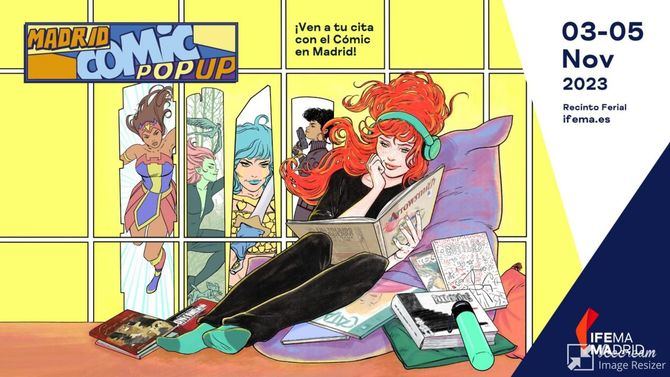 La tercera edición de Madrid Cómic Pop Up 2023, lanza su carta de presentación de la mano de la ilustradora madrileña Aneke, que firma el cartel de la cita. Una pieza que, en sus propias palabras, “busca transmitir paz y ganas de leer cómics”. Y lo consigue desde el protagonismo de una joven lectora que disfruta de los mundos que propone un catálogo, que aúna obras imprescindibles del tebeo nacional.