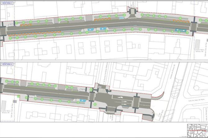 Planos de la calle de López de Hoyos una vez finalizada la remodelación y del tramo de calle afectada.