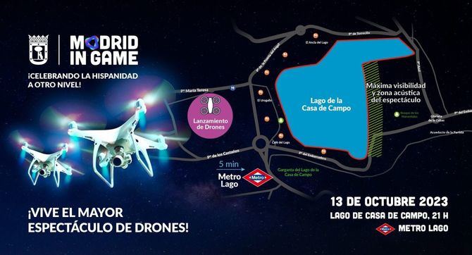 El mayor espectáculo con drones que se ha realizado en España tendrá lugar este viernes, 13 de octubre, a las 21:00 h, sobre el lago de la Casa de Campo.