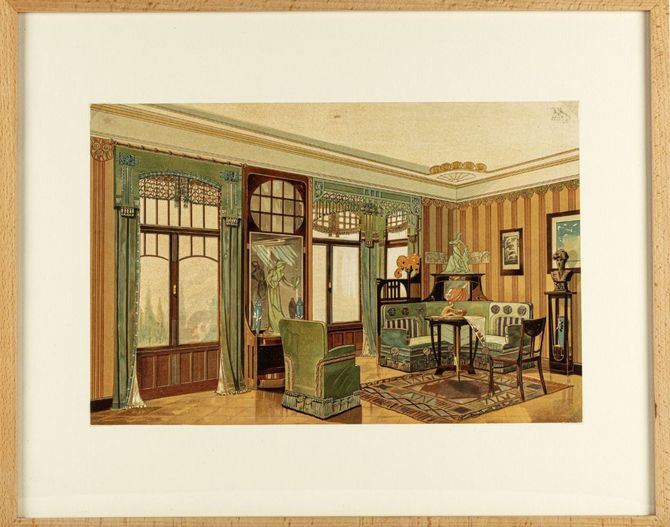 Victorina Durán y José Joaquín González Edo. 'Diseño de interior de un cuarto de estar', c. 1936. Museo Nacional de Artes Decorativas, Madrid.
