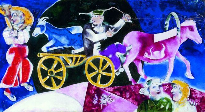 La Sala Recoletos de la Fundación Mapfre presenta, hasta el 5 de mayo, la exposición 'Chagall. Un grito de libertad' centrada en la obra del pintor bielorruso de origen judío Marc Chagall. En la imagen, 'Le Marchand de bestiaux [El vendedor de ganado]', Marc Chagall, c. 1922-1923.Óleo sobre lienzo de lino, 99,5x180 cm. Musée de Grenoble. Depósito del Centre Pompidou, Musée National d'Art Moderne / Centre de Création Industrielle, París. Dación, 1988.