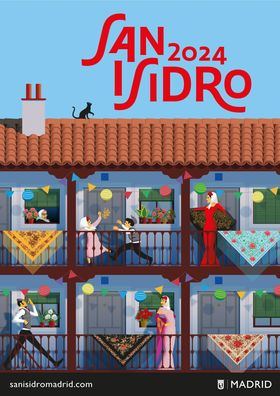 El cartel de las Fiestas de San Isidro 2024, obra de la empresa municipal Madrid Destino, representa una estampa muy castiza en una corrala con aires de verbena.