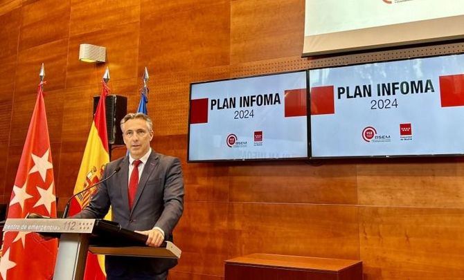 El consejero de Medio Ambiente, Agricultura e Interior, Carlos Novillo, ha presentado este lunes el Plan Especial de Protección Civil de Emergencia por Incendios Forestales (INFOMA), en la Agencia de Seguridad y Emergencias Madrid 112 (ASEM112), en Pozuelo de Alarcón.