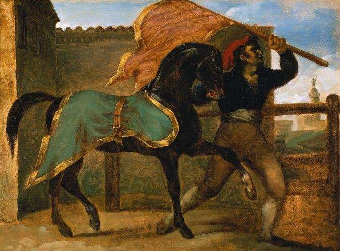 Los Bravú han elegido el caballo de Géricault como símbolo de libertad y han versionado la obra multiplicando la presencia de este animal. En la imagen, 'Carrera libre de caballos', de Théodore Géricault (hacia 1817); Museo Nacional Thyssen-Bornemisza, Madrid.