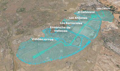 Con 16 kilómetros de largo, unirá los desarrollos de Valdecarros y Ensanche de Vallecas -en el distrito de Villa de Valleca-, Los Berrocales, Los Ahijones, El Cañaveral y Los Cerros -en el distrito de Vicálvaro-.