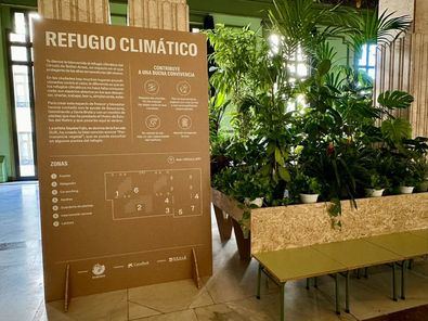 El Refugio Climático del CBA cuenta con un centenar de plantas seleccionadas por el colectivo Germinando, muebles reciclados diseñados por Basurama y una instalación sonora de la artista Sayaka Fujio.