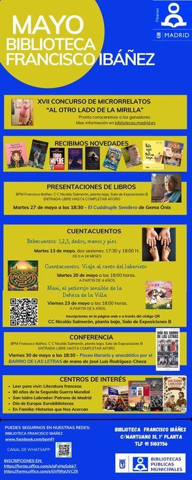 Se trata de las propuestas que tienen preparadas las bibliotecas Francisco Ibáñez y Dámaso Alonso, en mayo.