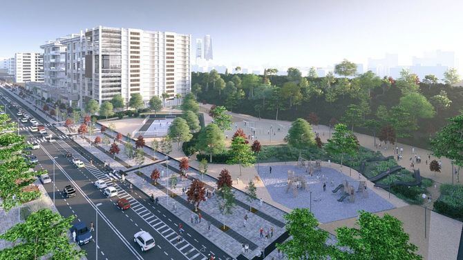 Con 304.976 m2 de superficie total, Las Tablas Oeste completará la franja oeste del barrio de Las Tablas en su límite con la playa de vías de Fuencarral. El proyecto aprobado posibilitará la futura construcción de 741 viviendas, de las cuales el 38% estarán destinadas a políticas públicas. (Foto: Ayuntamiento de Madrid)