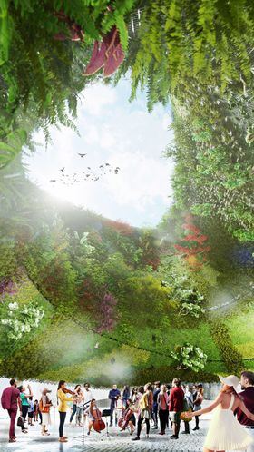 El parque, de 14,5 hectáreas de superficie, contará con un jardín vertical denominado jardín del Viento que tendrá forma de espiral y se levantará sobre las copas de los árboles.