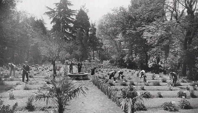 Terraza de las Escuelas Botánicas, hacia 1930.
