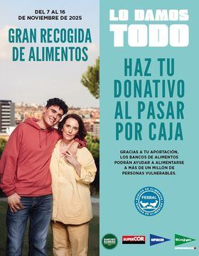 La donación podrá realizarse tanto en las líneas de caja de los supermercados de El Corte Inglés, Hipercor, Supercor y Sanchez Romero, como a través de la web y la app.