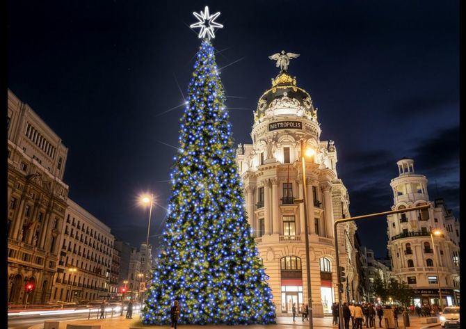 El encendido, que este año ilumina más de 200 calles y plazas desde el 22 de noviembre, marca el arranque oficial de la Navidad en la capital.