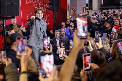 El cantante ha interpretado dos de sus villancicos y ha acompanado en el trayecto inicial, entre las estaciones de Sol y Plaza de Espana, a los primeros viajeros de este convoy tematico.