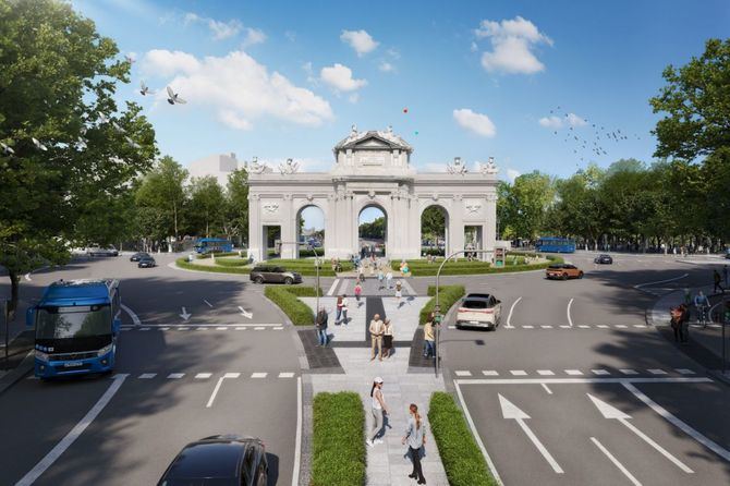Se creará un paseo central que permitirá tener una mejor perspectiva de la Puerta de Alcalá, uno de los principales elementos patrimoniales del Paisaje de la Luz.