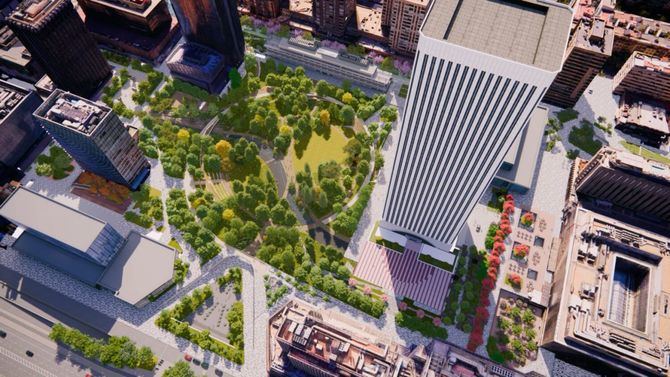 La intervención contempla la creación de un gran parque central, la plantación de más de 1.000 nuevos árboles y la integración del agua como elemento esencial del paisaje.