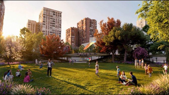 El ámbito contará con un anillo central de circulación y cinco pasarelas peatonales, 19 zonas estanciales, zonas de juegos infantiles, un pequeño graderío y numeroso mobiliario.