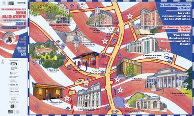 La Embajada de Estados Unidos, en colaboración con el Ayuntamiento de Madrid, ha diseñado una ruta por 12 lugares emblemáticos de la ciudad para celebrar el 250º aniversario de la independencia del país norteamericano.