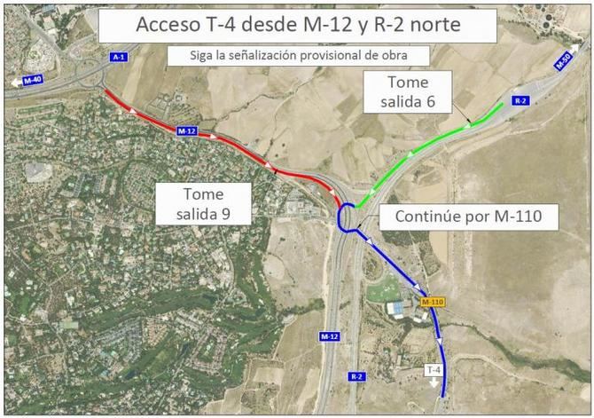 El montaje del puente, ya parcialmente ensamblado, requiere el corte de la vía que cruza, afectando de manera temporal a los accesos a la T4 desde las autopistas de peaje M-12 y R-2.