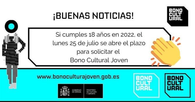 El Bono Cultura Joven estará disponible para su solicitud a partir del próximo lunes, 25 de julio