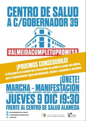 Vecinos de Centro se manifestarán para exigir a Almeida que ceda a Sanidad el edificio de Gobernador 39