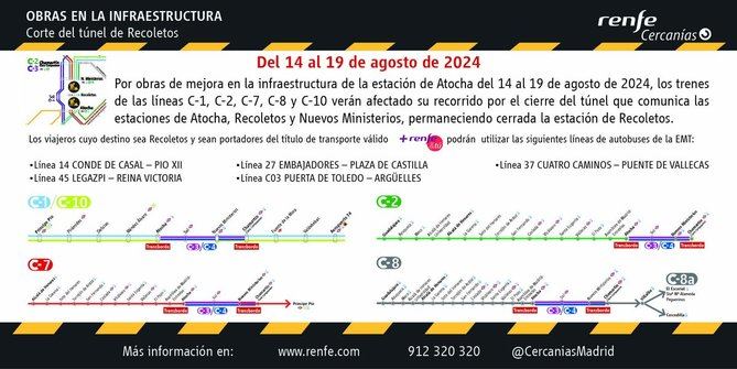 La estación de Cercanías de Recoletos cierra por obras desde este miércoles hasta el 19 de agosto