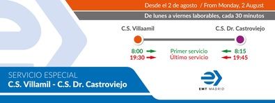 La cabecera del centro de salud Villaamil se emplazará en la parada nº 1573, situada en la calle Francos Rodríguez, 44. La otra cabecera de la línea estará en la parada nº 4.939, en la calle Cándido Mateos con calle Chantada.