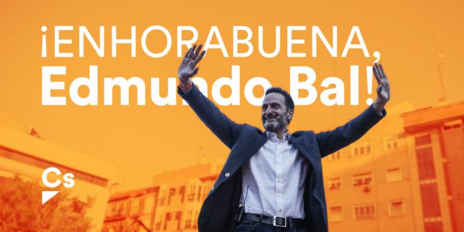 Edmundo Bal gana las primarias con el 89,43% de los apoyos y es el candidato de Ciudadanos para la cita electoral del 4M