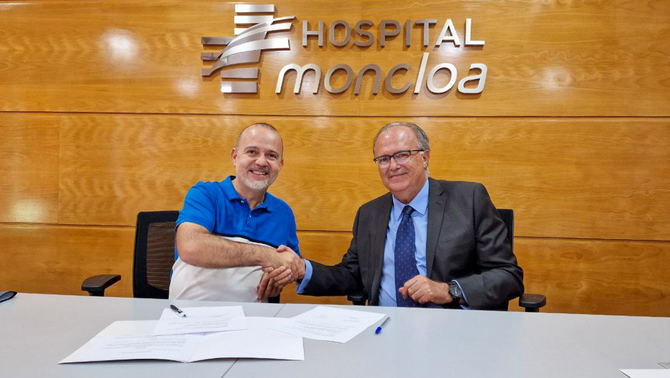 El centro del Grupo HLA dará cobertura médica a deportistas y asistentes, durante los tres días de competición. En la imagen superior, el Dr. Vicente Rull, gerente de HLA Moncloa y José María Romero, CEO de Madrid Football Agency.