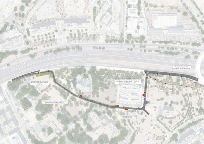 El proyecto consistirá en la remodelación y acondicionamiento de la calle de Sanchinarro, la calle del Arroyo de Valdebebas y el tramo final de la vía de servicio de la A-1.