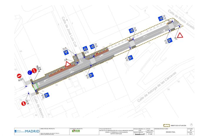 El proyecto dotará de calzada, aparcamientos y aceras adecuadas al tramo comprendido entre las calles de Moreruela y Rocío Jurado. El diseño ha configurado itinerarios accesibles en las aceras de nueva construcción y los nuevos pasos de peatones garantizarán la continuidad y seguridad del tránsito peatonal.