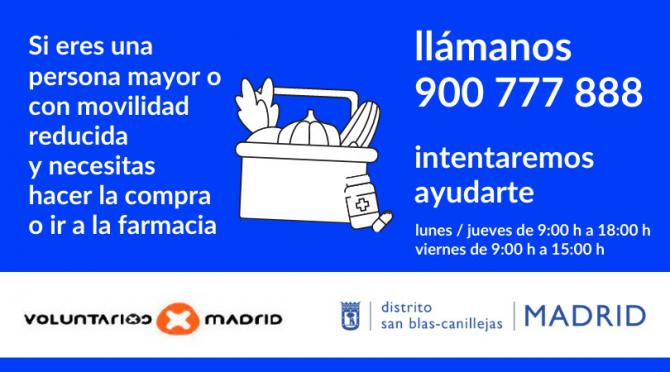 La Junta de San Blas-Canillejas y Voluntarios por Madrid colaboran para ayudar a personas mayores y otras urgencias