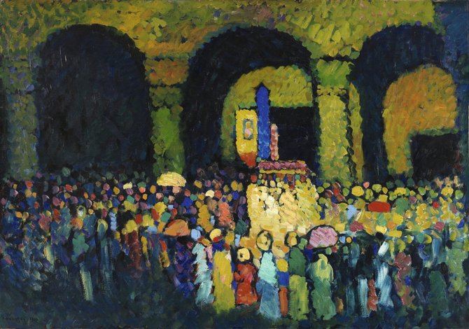 Wassily Kandinsky, 'La Ludwigskirche en Múnich', 1908 (The Ludwigskirche in Munich). Óleo sobre cartón, 67,3 x 96 cm Colección Carmen Thyssen-Bornemisza, en depósito en el Museo Nacional Thyssen-Bornemisza.