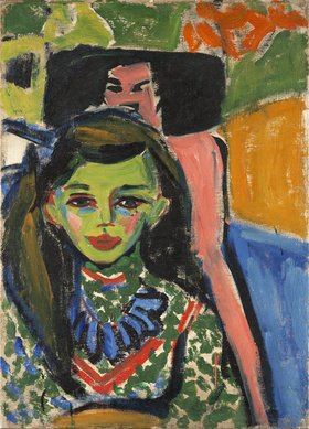 Ernst Ludwig, 'Kirchner Fränzi ante una silla tallada', 1910 (Fränzi in front of Carved Chair). Óleo sobre lienzo, 71 x 49,5 cm.