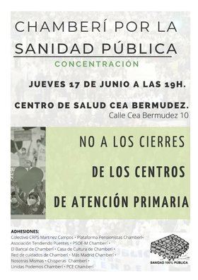 También habrá una concentración, a las 19.00h, ante el centro de salud de Céa Bermúdez, en Chamberí.