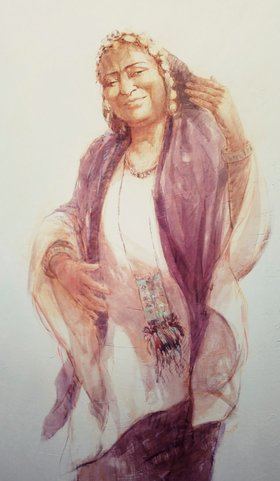 La muestra titulada 'Mujeres del Sahel', de la pintora Irene López de Castro, llega a la Casa Árabe de Madrid