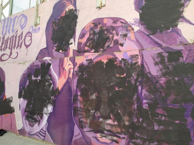 Amanece vandalizado el mural feminista de Ciudad Lineal en pleno Día Internacional de la Mujer