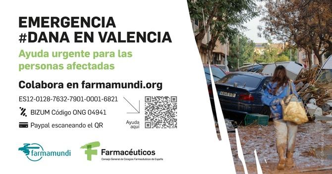 La Organización Farmacéutica Colegial se suma a la iniciativa de Farmamundi para recaudar fondos para los afectados y recuerda la importancia de no donar medicamentos directamente por razones sanitarias y de seguridad.