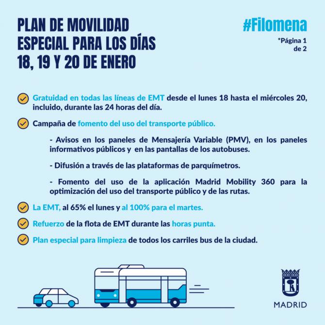 El servicio de autobuses de EMT, gratuito durante tres días para limpiar los estragos de Filomena