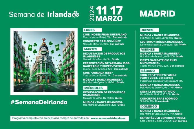 La cultura irlandesa y el color verde llenan Madrid para celebrar San Patricio, patrón de la Isla Esmeralda