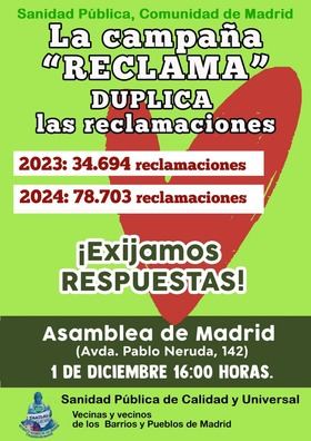 El movimiento ha convocado una concentración, a las 16.00 horas, frente a la Cámara de Vallecas (avenida de Pablo Neruda, 142) por 'Una Sanidad Pública de Calidad y Universal'.