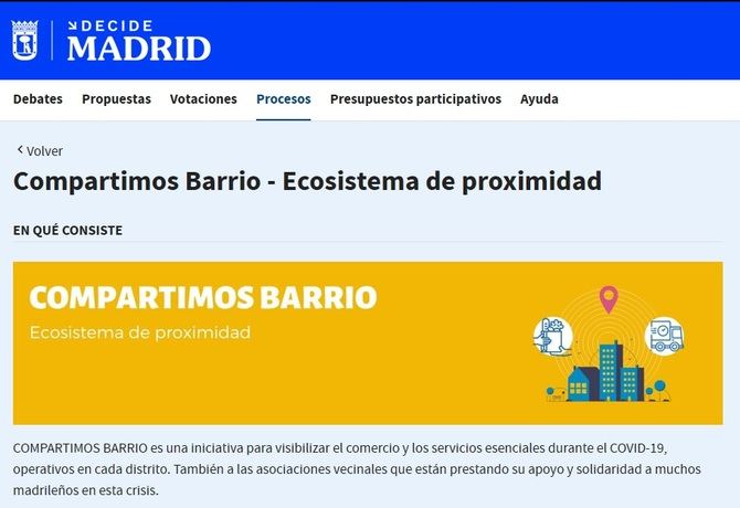 La web decide.madrid incluye Compartimos Barrio.