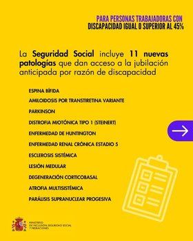 Esta medida hará posible que en torno a 50.000 personas con discapacidad puedan anticipar su edad de jubilación.