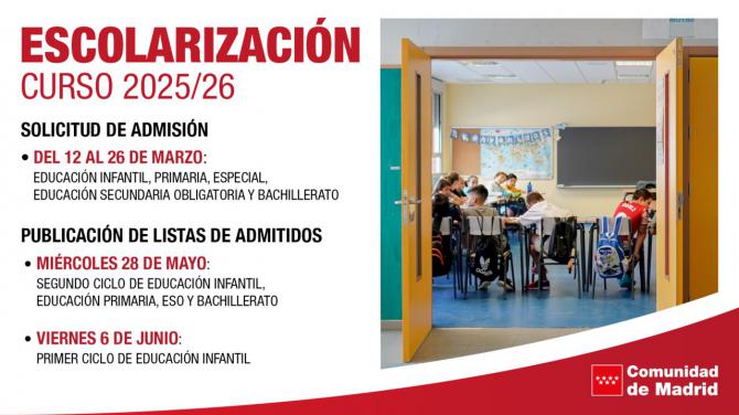 Madrid abre el plazo de admisión de alumnos para el curso 2025/26 desde este miércoles y hasta el 26 de marzo