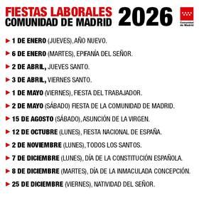 Los festivos del 1 de noviembre y 6 de diciembre se trasladan al lunes en 2026.