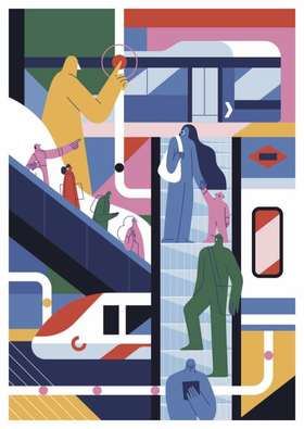 Cada obra ofrece una perspectiva única sobre el futuro de la ciudad, fusionando tradición y modernidad, y buscando conectar emocionalmente con la ciudadanía. En la imagen, el transporte público, obra de Andrea Devia.