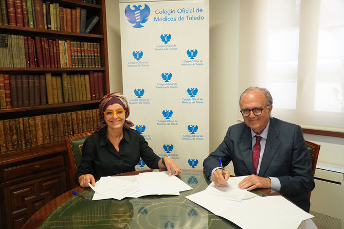 El convenio, firmado con la presidenta saliente del COMT, Natividad Laín Terés, y por el director gerente del Hospital Moncloa Grupo HLA, José Ramón Vicente Rull, busca potenciar la formación de los colegiados y fomentar la investigación médica.