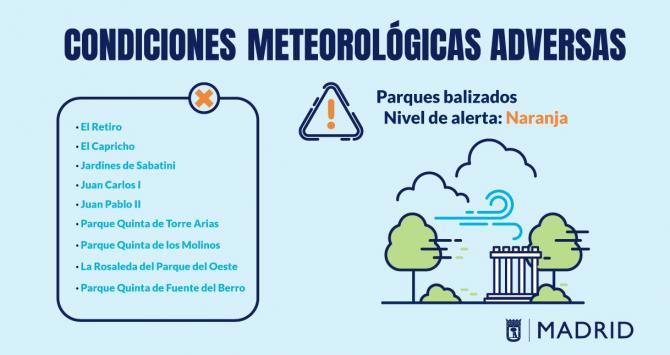 El Retiro y otros ocho grandes parques de Madrid balizan zonas hasta la medianoche de hoy por fuerte viento