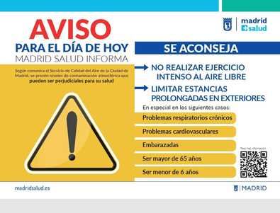 Sugieren limitar el tiempo en el exterior, especialmente para colectivos de riesgo como personas con problemas respiratorios, cardiovasculares, embarazadas, mayores de 65 y menores de seis años.