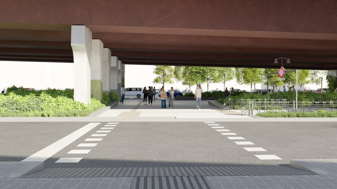 El objetivo es hacer el espacio accesible y favorecer la conexión entre Puente de Vallecas y Retiro, acabando con el efecto frontera entre ambos distritos. La intervención, que contempla la peatonalización de la calle de Monte Oliveti, hará ganar al peatón una superficie de 3.770 m2.